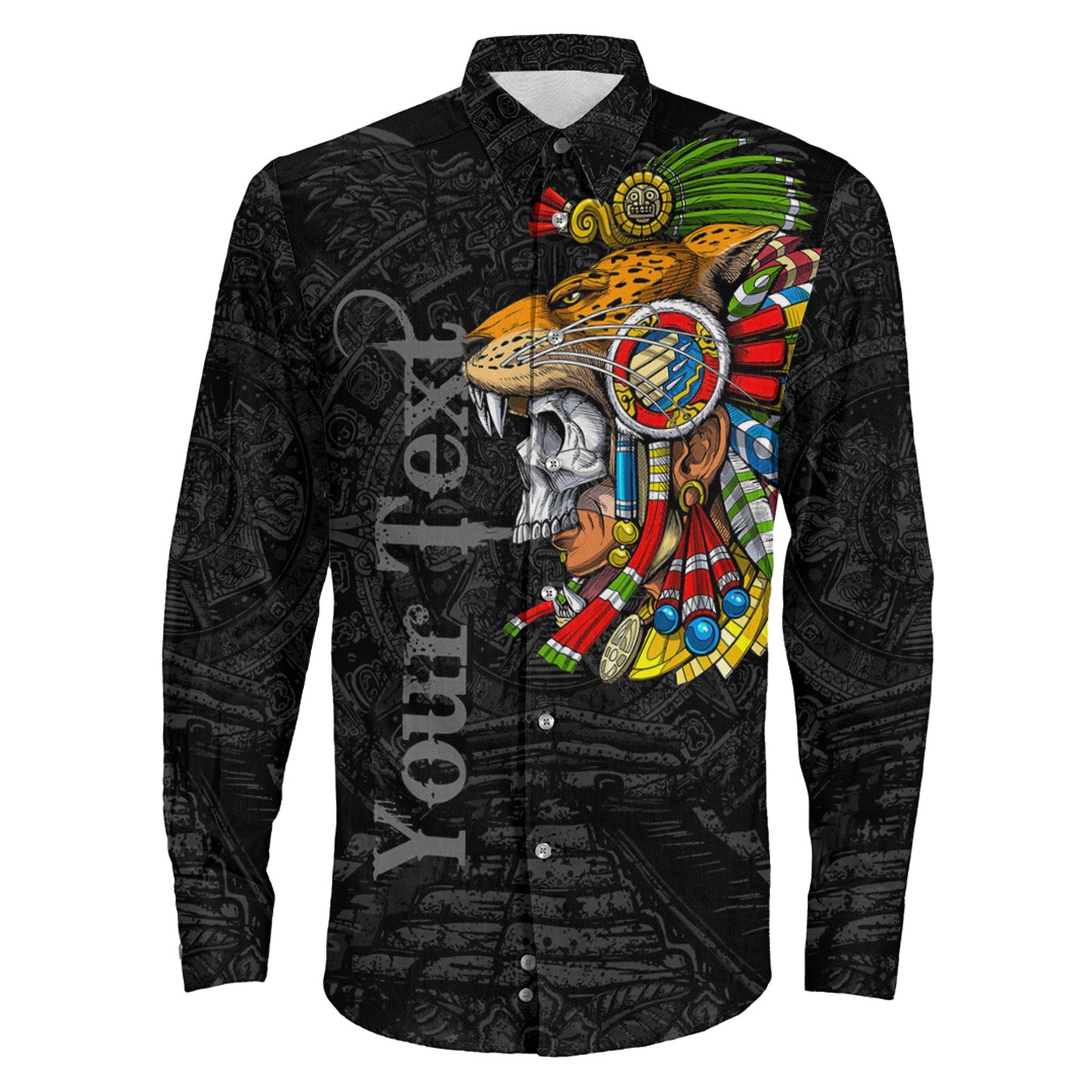 Clothing Custom Aztec Special Jaguar Warrior Long Sleeve Button Shirt