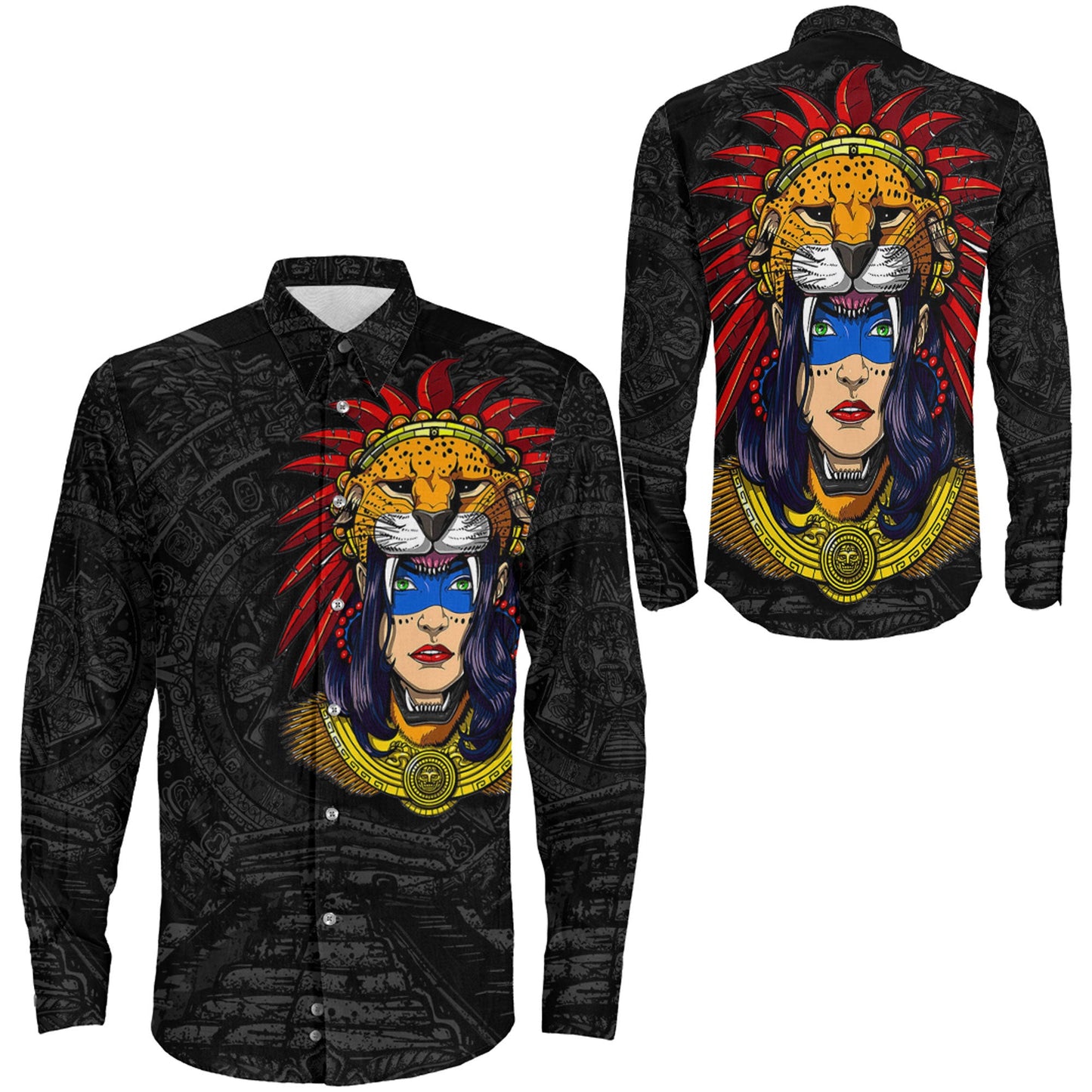Clothing Aztec Jaguar Women Warrior Long Sleeve Button Shirt