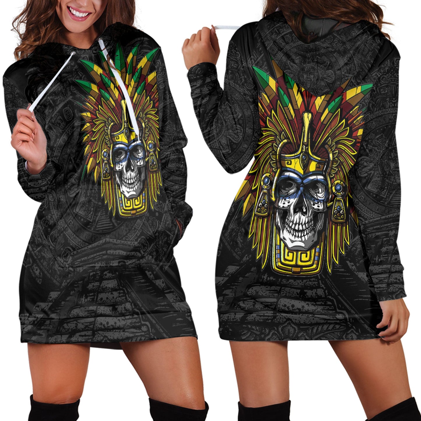 Clothing Aztec Warrior Skull Mask Hoodie Dress