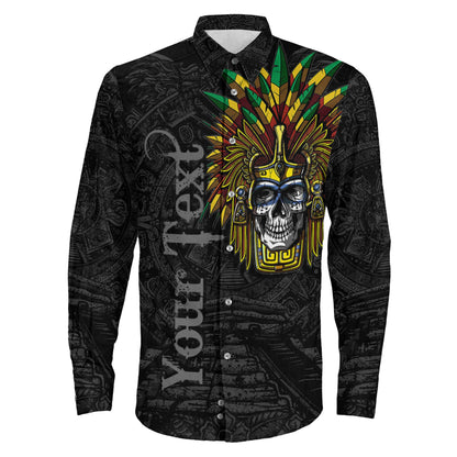 Clothing Custom Aztec Warrior Skull Mask Long Sleeve Button Shirt