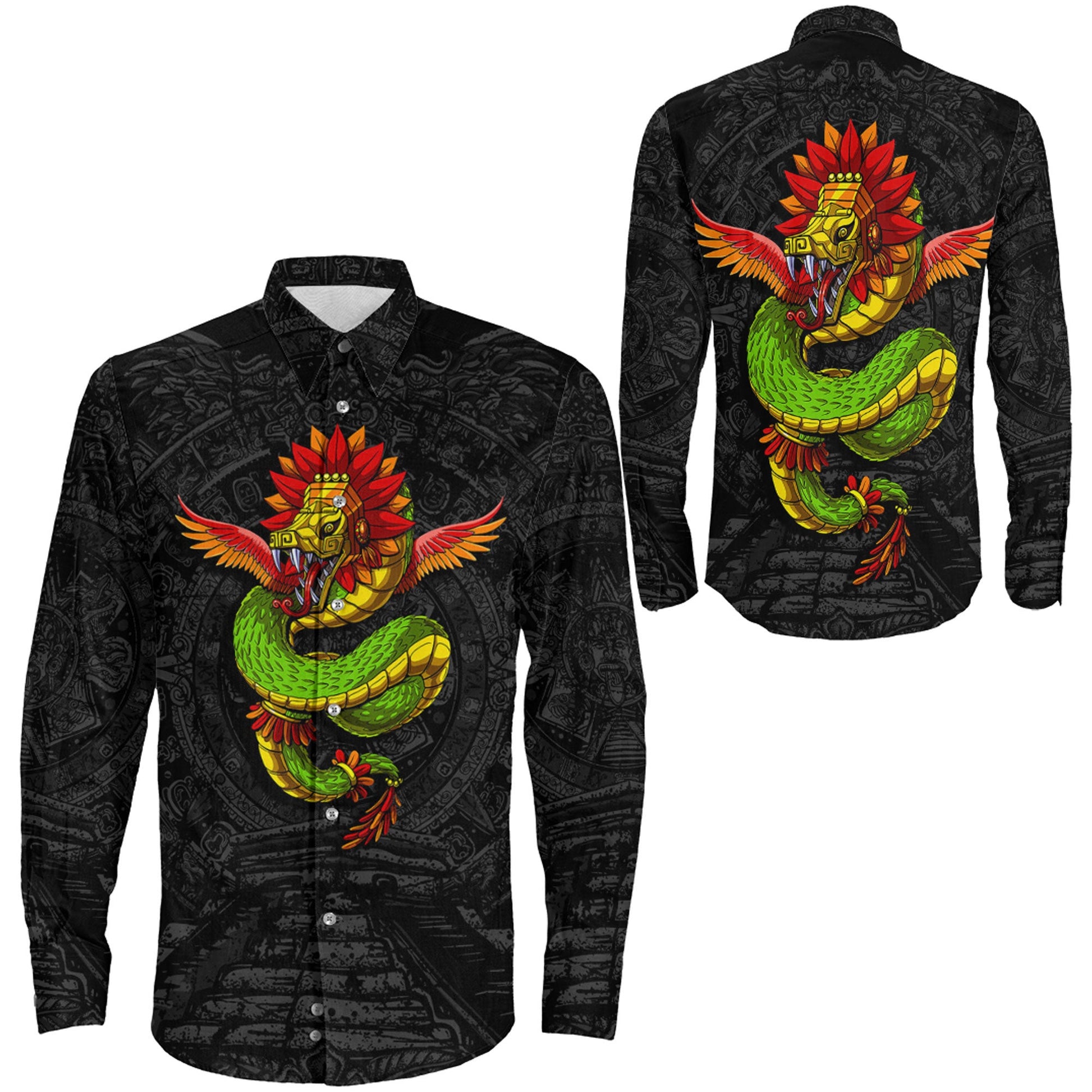 Clothing Aztec God Quetzalcoatl Long Sleeve Button Shirt