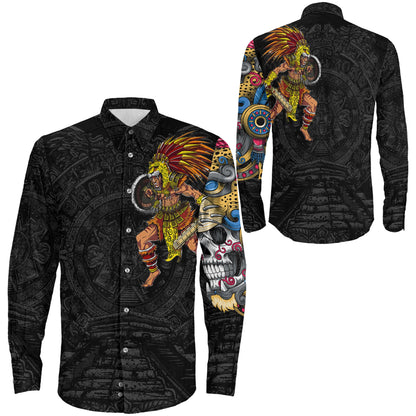 Clothing Mexican Aztec Warrior Jaguar Long Sleeve Button Shirt