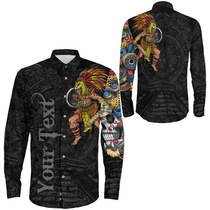 Clothing Custom Mexican Aztec Warrior Jaguar Long Sleeve Button Shirt