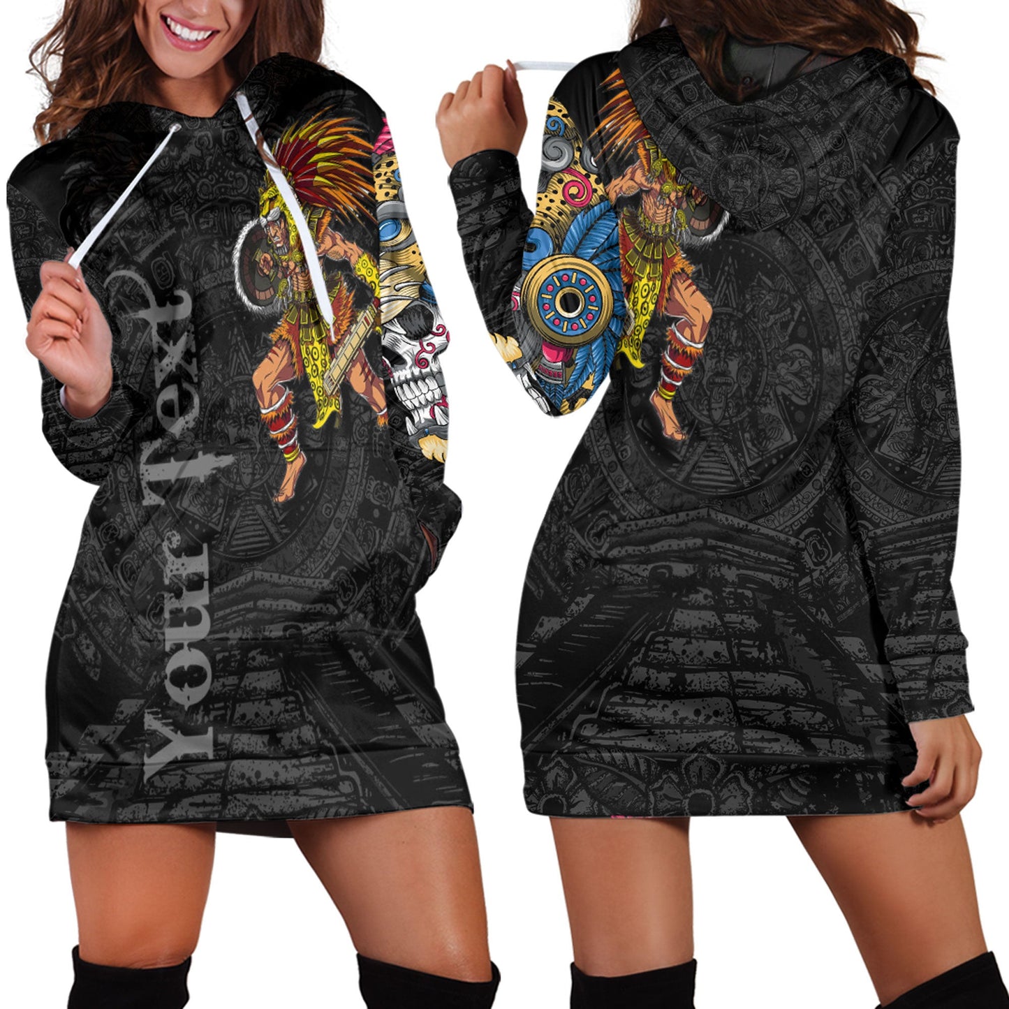 Clothing Custom Mexican Aztec Warrior Jaguar Hoodie Dress