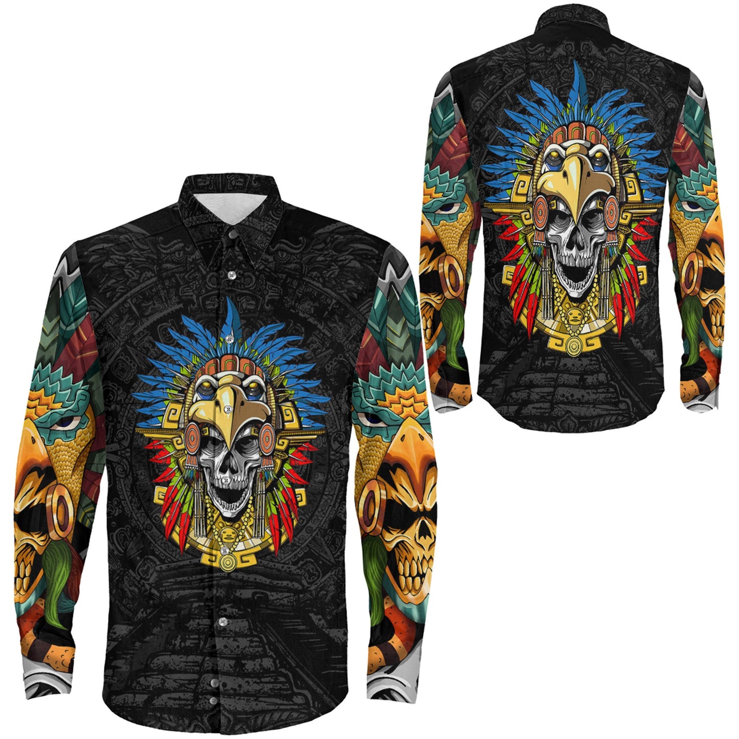 Clothing Aztec Eagle Skull Mask Long Sleeve Button Shirt