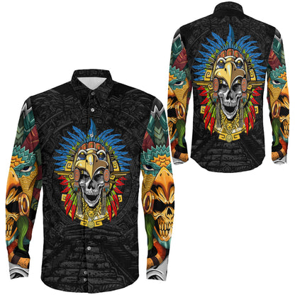 Clothing Aztec Eagle Skull Mask Long Sleeve Button Shirt