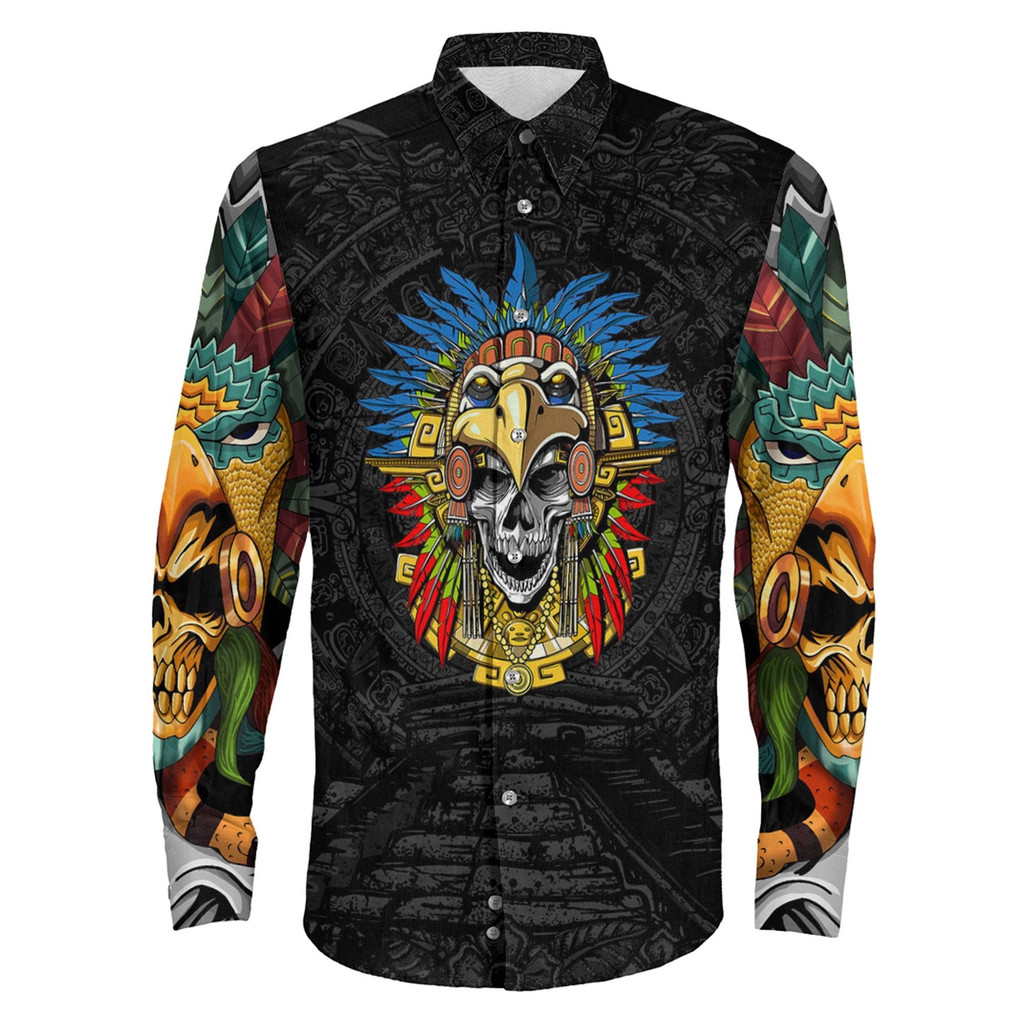 Clothing Aztec Eagle Skull Mask Long Sleeve Button Shirt