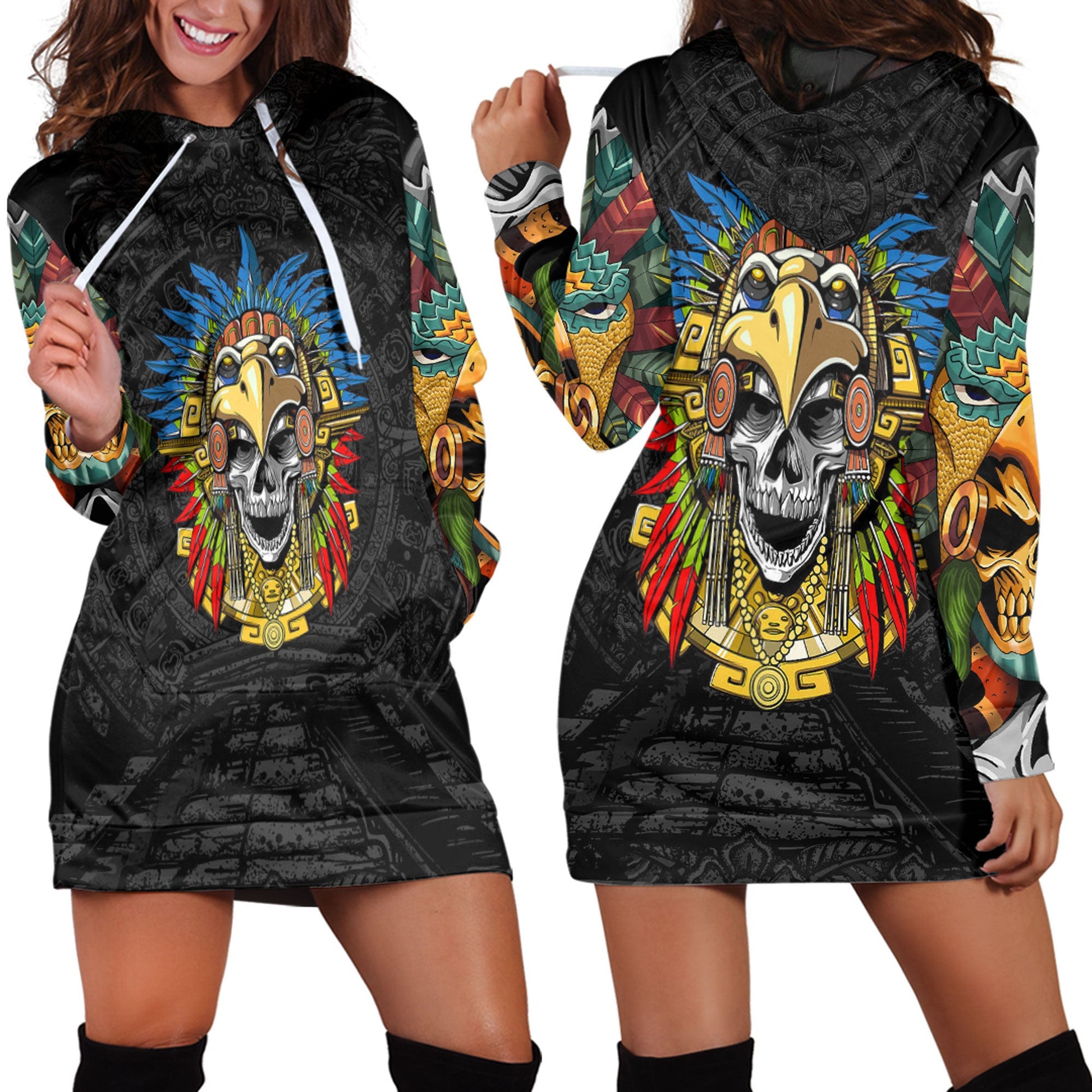 Clothing Aztec Eagle Skull Mask Hoodie Dress