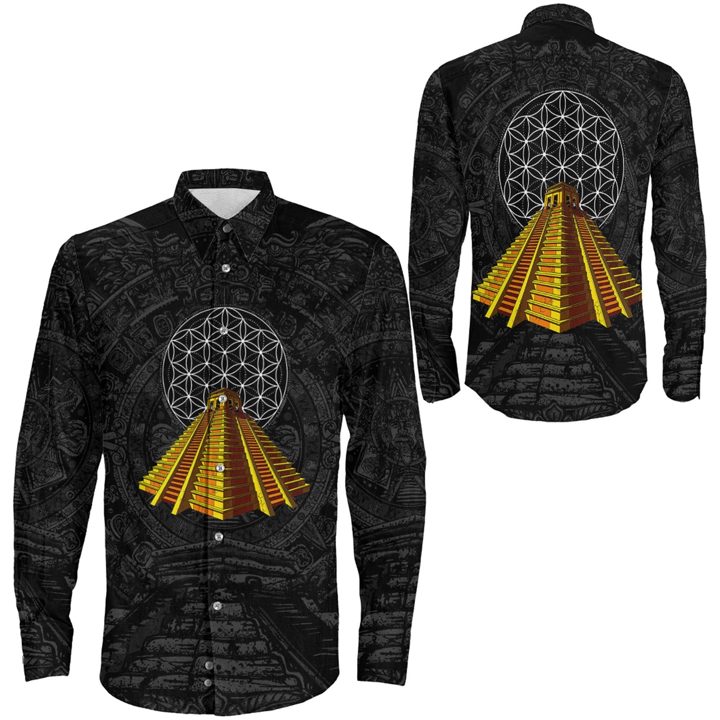 Clothing Aztec Pyramid Long Sleeve Button Shirt