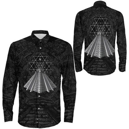 Clothing Ancient Aztec Pyramid Long Sleeve Button Shirt