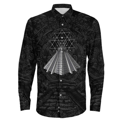 Clothing Ancient Aztec Pyramid Long Sleeve Button Shirt