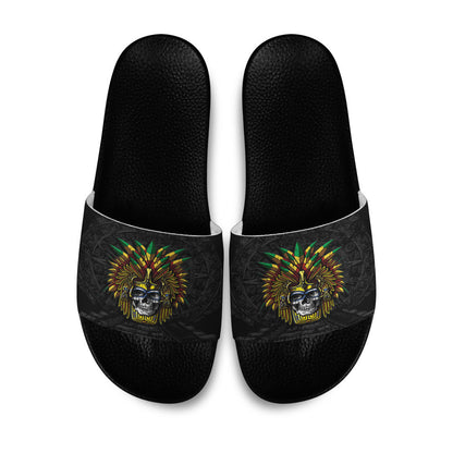 Slide Sandals Aztec Warrior Skull Mask Slide Sandals