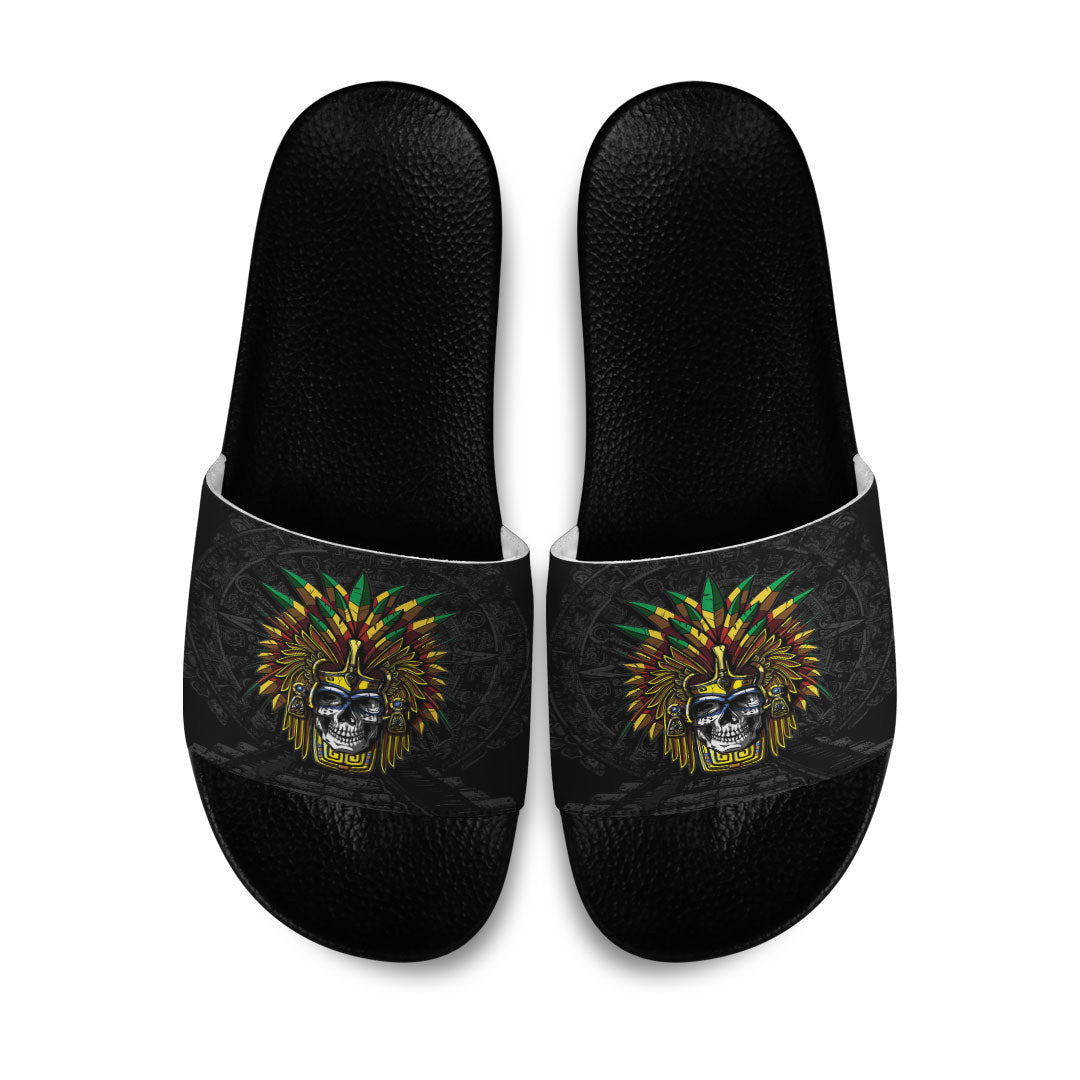 Slide Sandals Aztec Warrior Skull Mask Slide Sandals