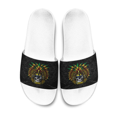 Slide Sandals Aztec Warrior Skull Mask Slide Sandals