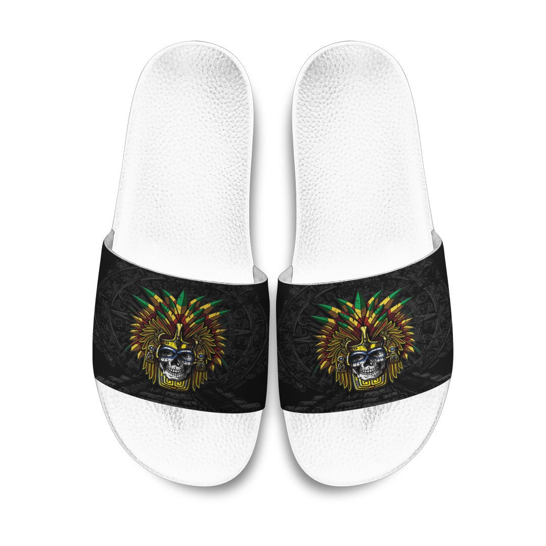 Slide Sandals Aztec Warrior Skull Mask Slide Sandals