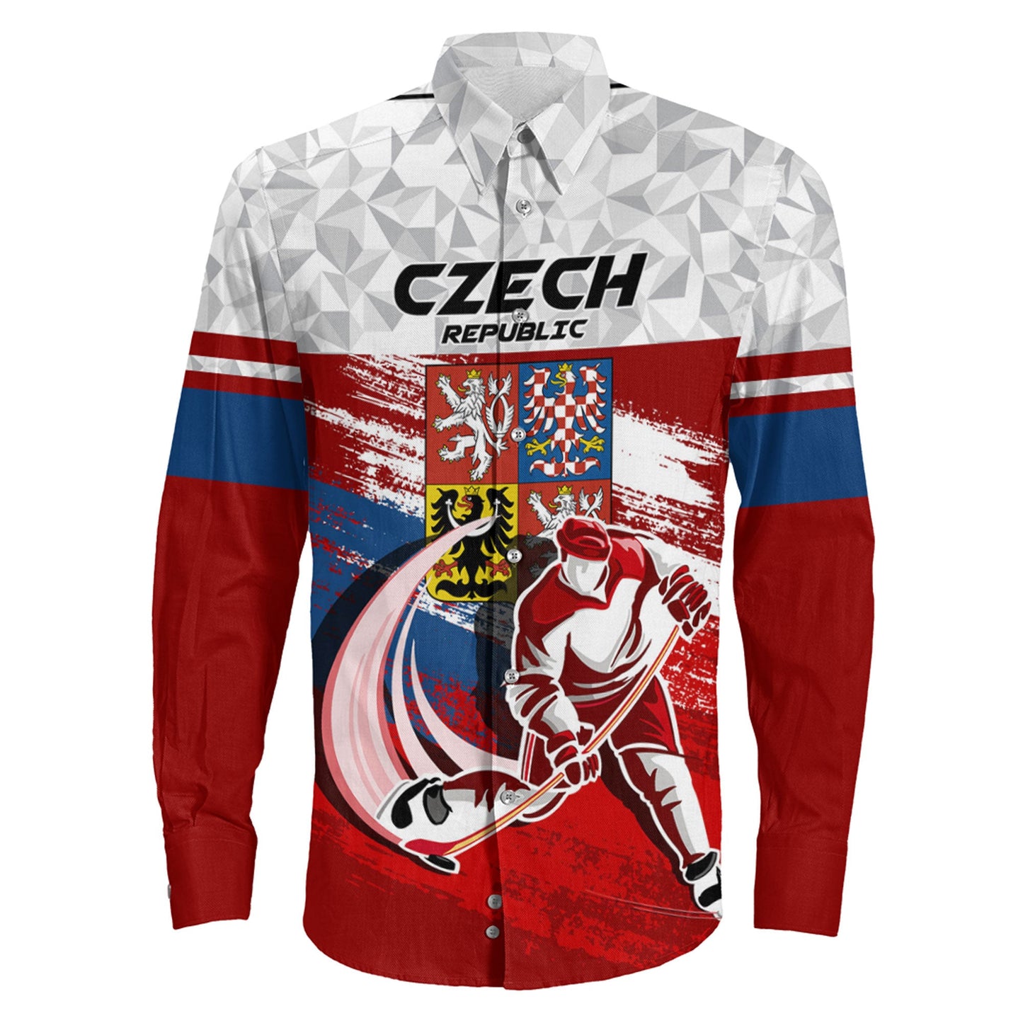 Clothing Czech Republic Hockey Jersey Special Style Long Sleeve Button Shirt