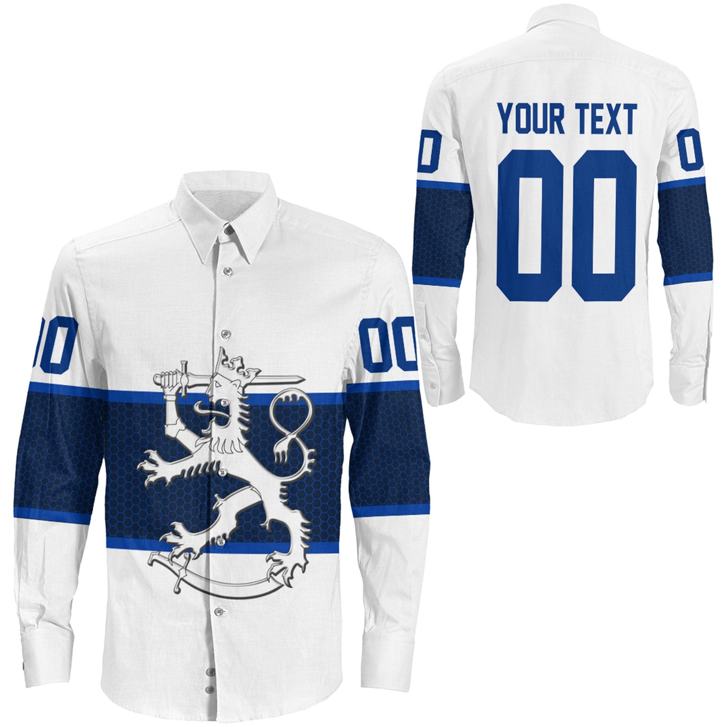 Clothing Custom Finland Team Hockey Jersey Style White Version Long Sleeve Button Shirt