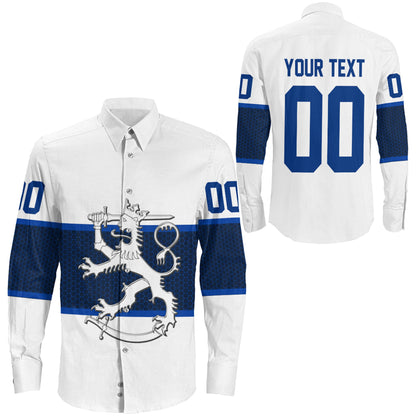 Clothing Custom Finland Team Hockey Jersey Style White Version Long Sleeve Button Shirt