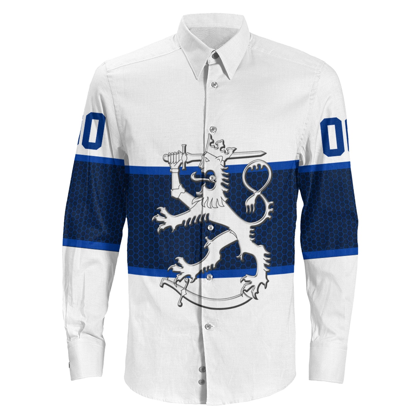 Clothing Custom Finland Team Hockey Jersey Style White Version Long Sleeve Button Shirt