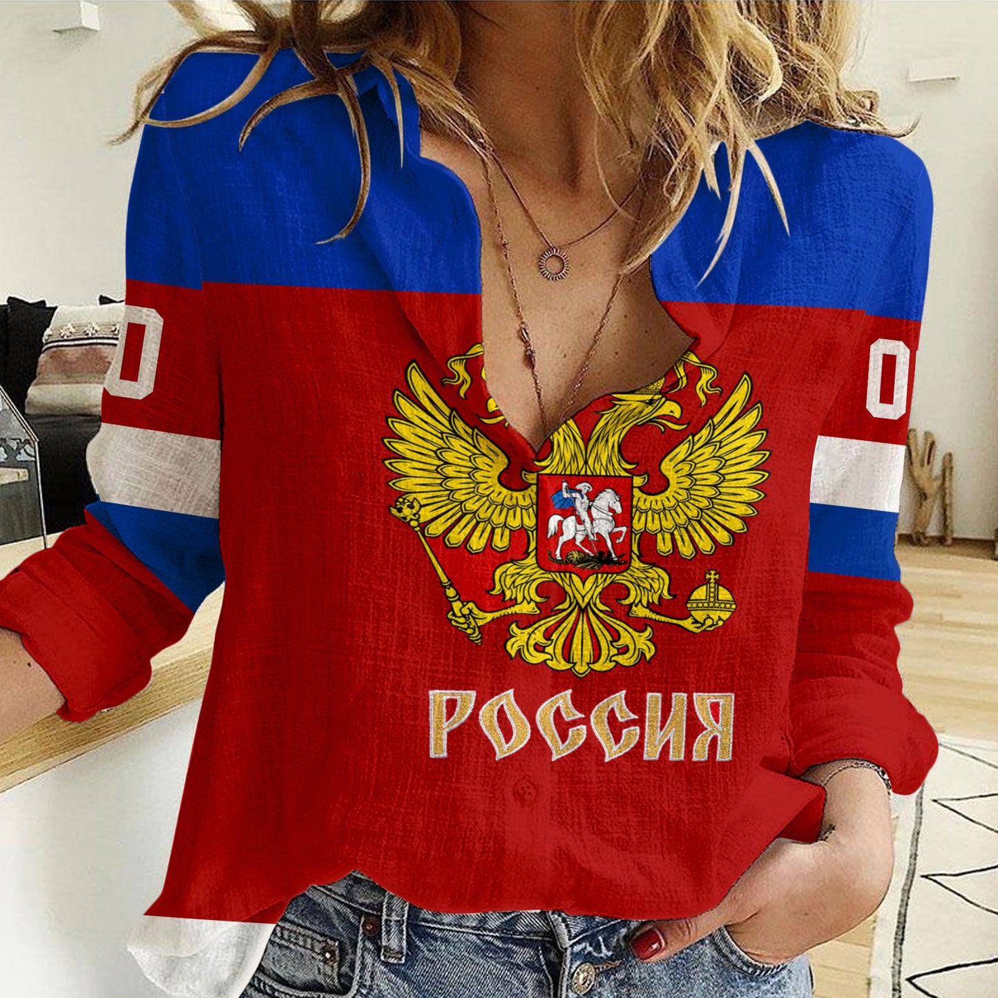 Clothing Custom Russia Hockey Jersey Style Women Casual Shirt