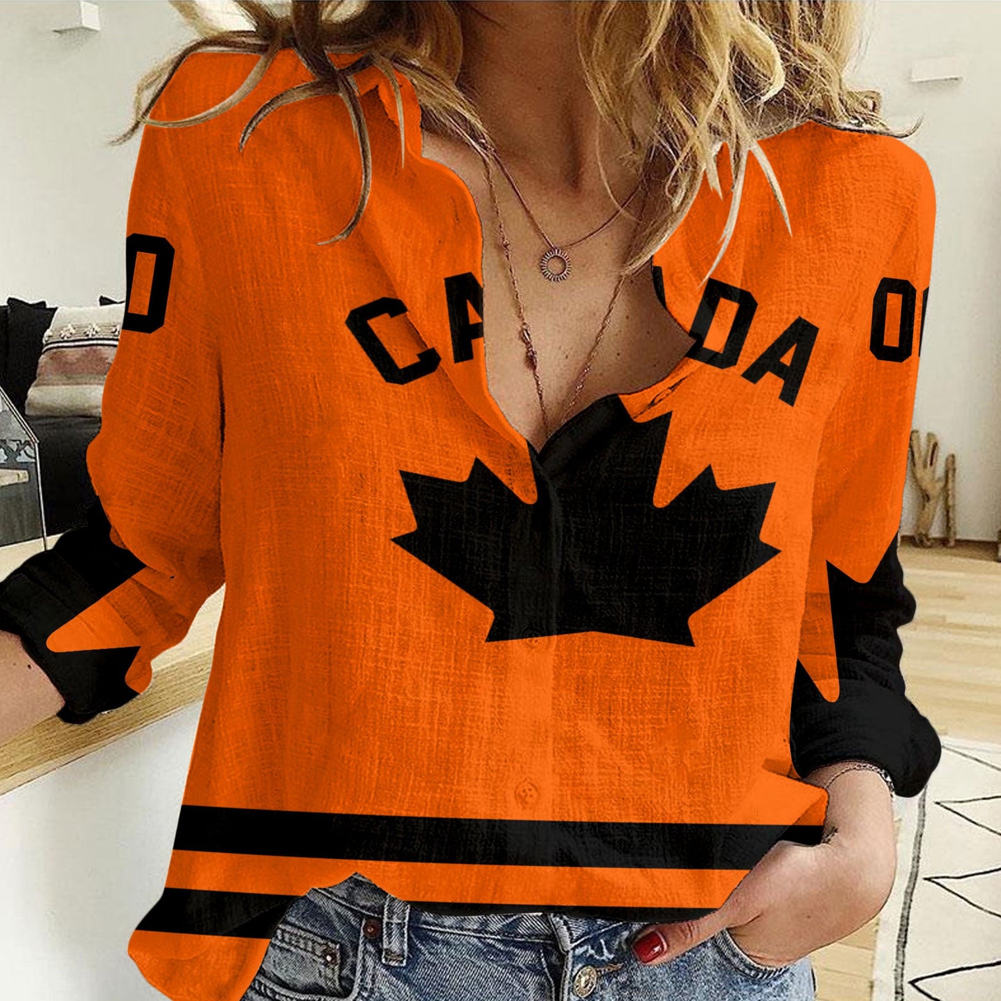 Clothing Custom Canada Hockey Jersey Orange Style Women Casual Shirt
