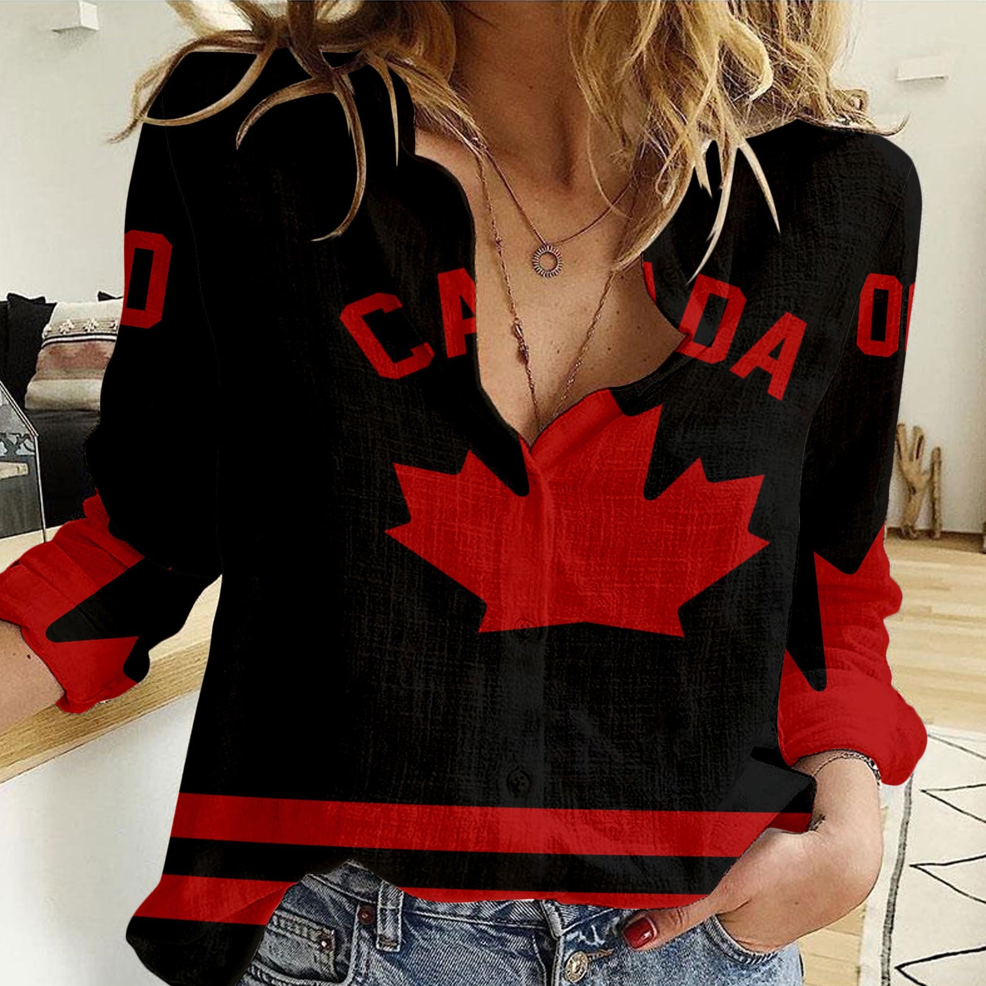Clothing Custom Canada Team Hockey Jersey Special Style Women Casual Shirt