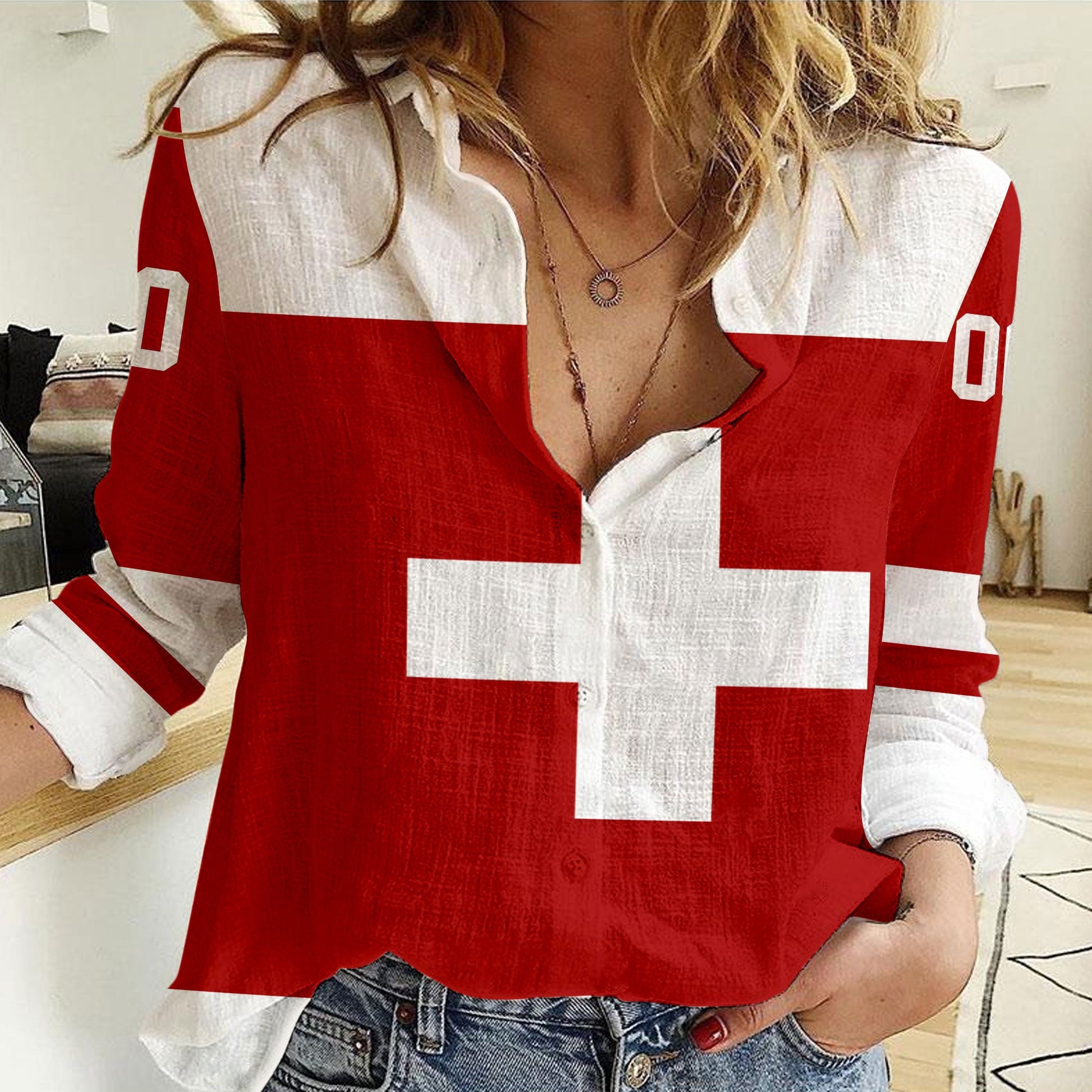 Clothing Custom Switzerland Team Classic Hockey Jersey Style Women Casual Shirt