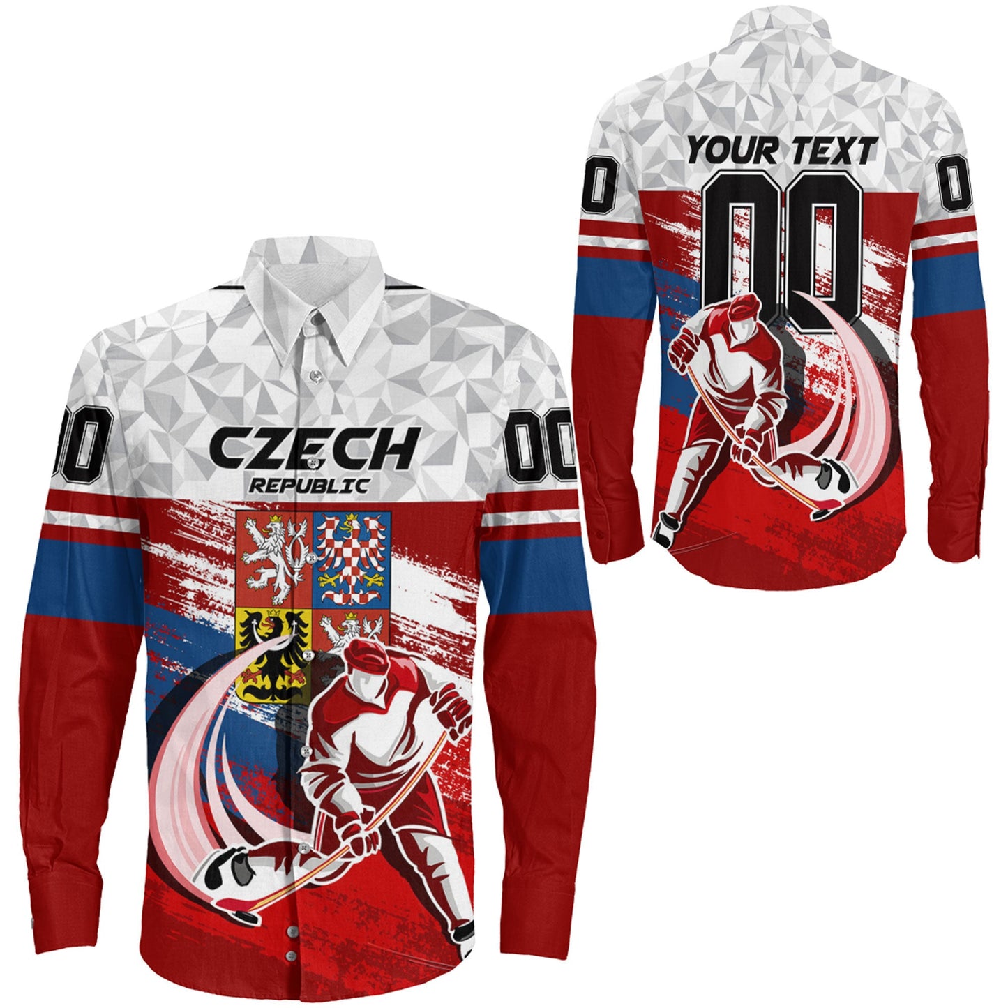 Clothing Custom Czech Republic Hockey Jersey Special Style Long Sleeve Button Shirt