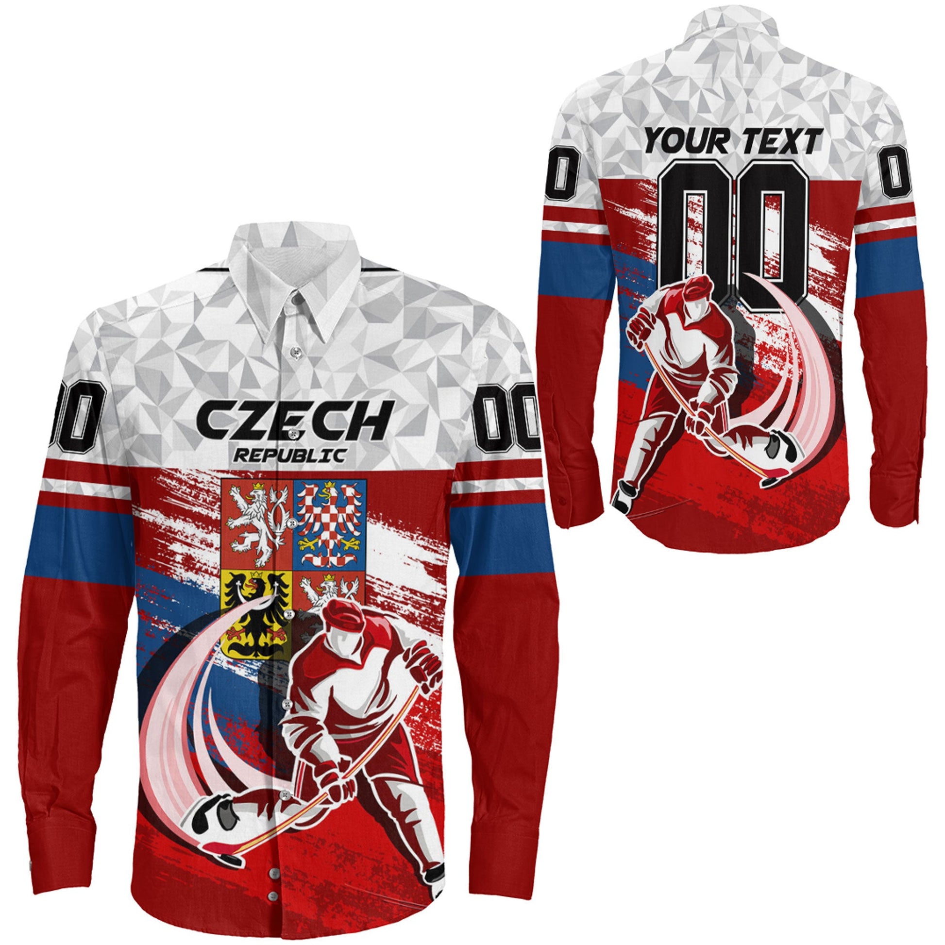 Clothing Custom Czech Republic Hockey Jersey Special Style Long Sleeve Button Shirt
