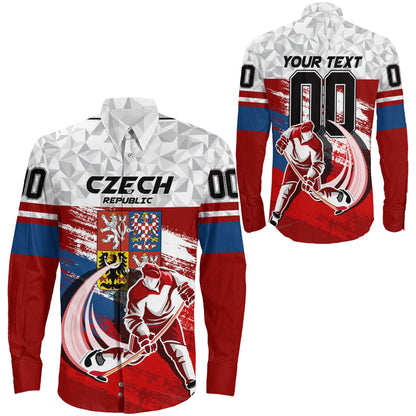 Clothing Custom Czech Republic Hockey Jersey Special Style Long Sleeve Button Shirt