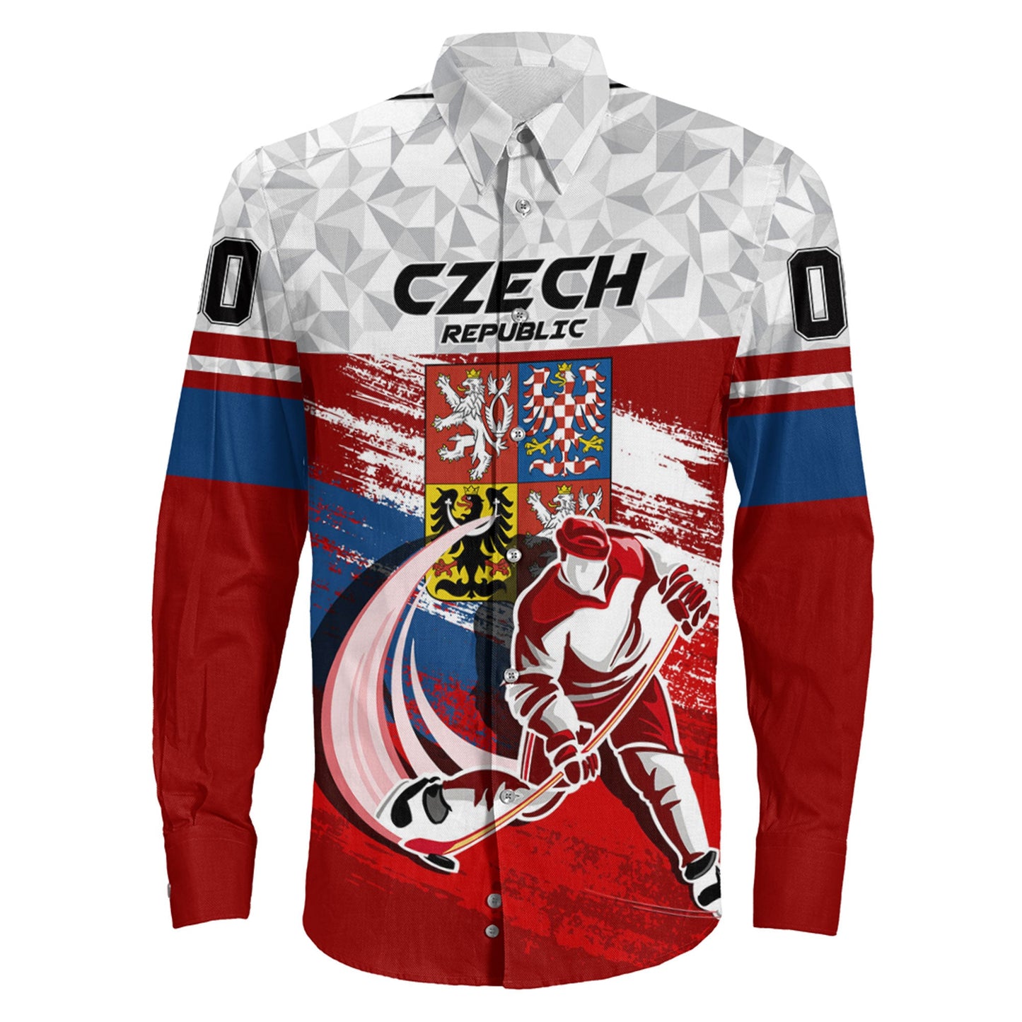 Clothing Custom Czech Republic Hockey Jersey Special Style Long Sleeve Button Shirt
