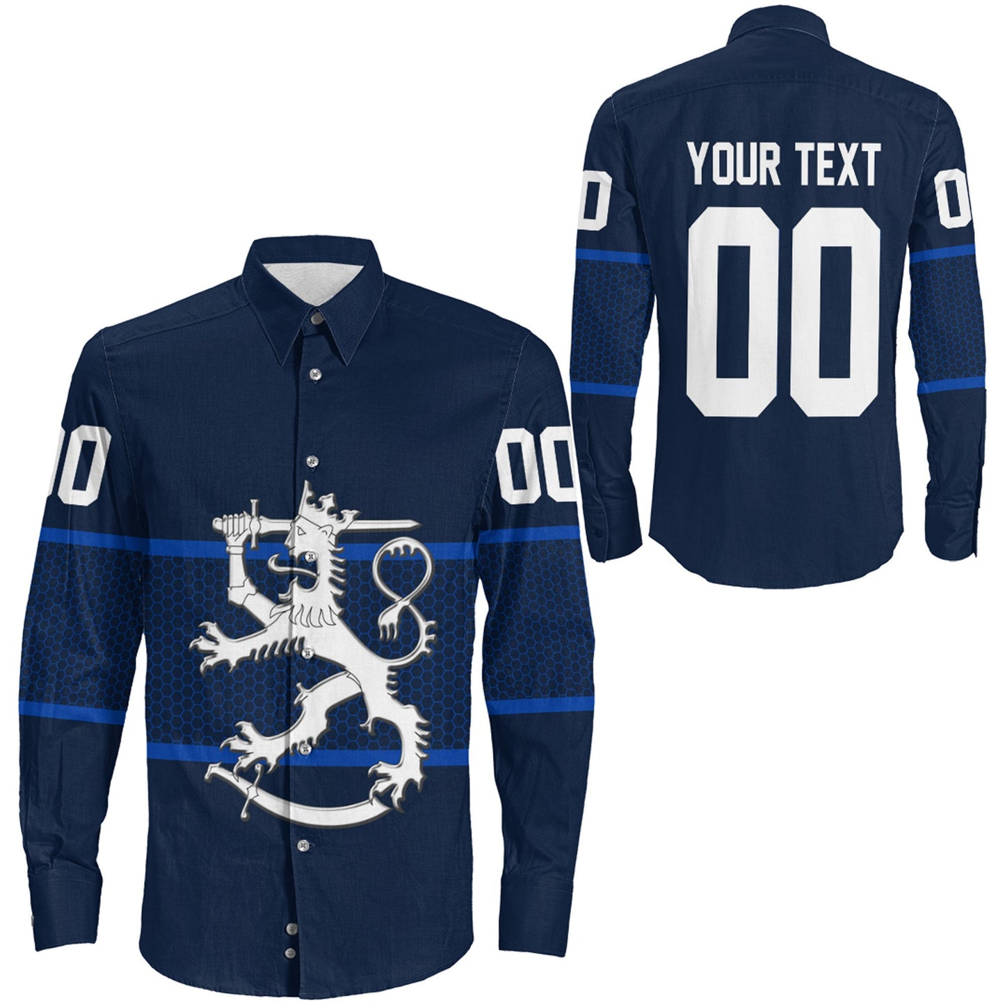 Clothing Custom Finland Team Hockey Jersey Style Long Sleeve Button Shirt