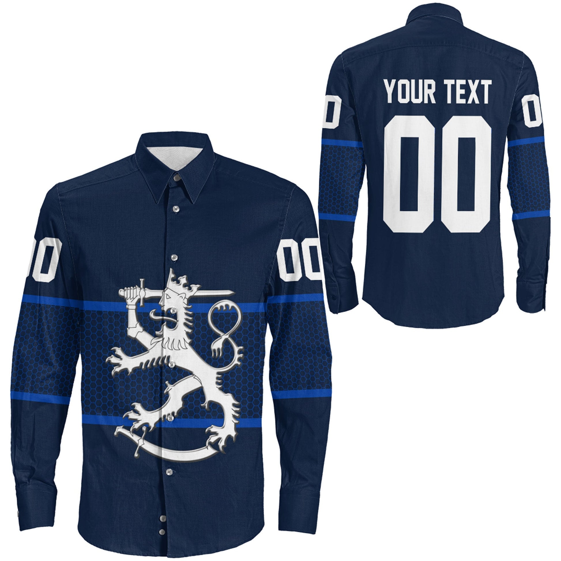 Clothing Custom Finland Team Hockey Jersey Style Long Sleeve Button Shirt