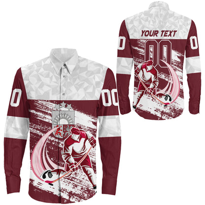 Clothing Custom Latvia Hockey Jersey Special Style Long Sleeve Button Shirt