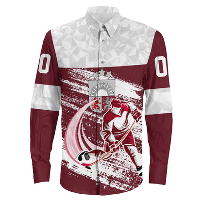 Clothing Custom Latvia Hockey Jersey Special Style Long Sleeve Button Shirt