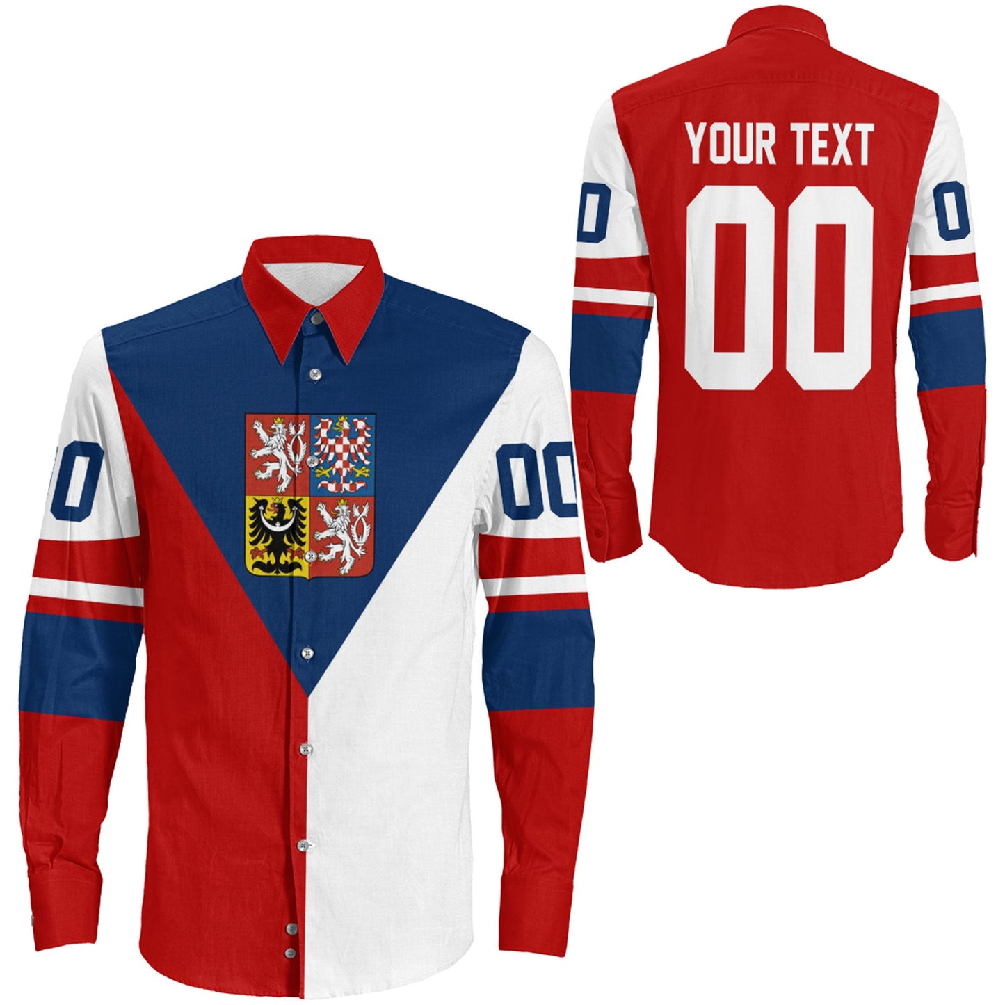 Clothing Custom Czech Republic Team Hockey Jersey Style New Long Sleeve Button Shirt