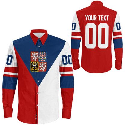 Clothing Custom Czech Republic Team Hockey Jersey Style New Long Sleeve Button Shirt