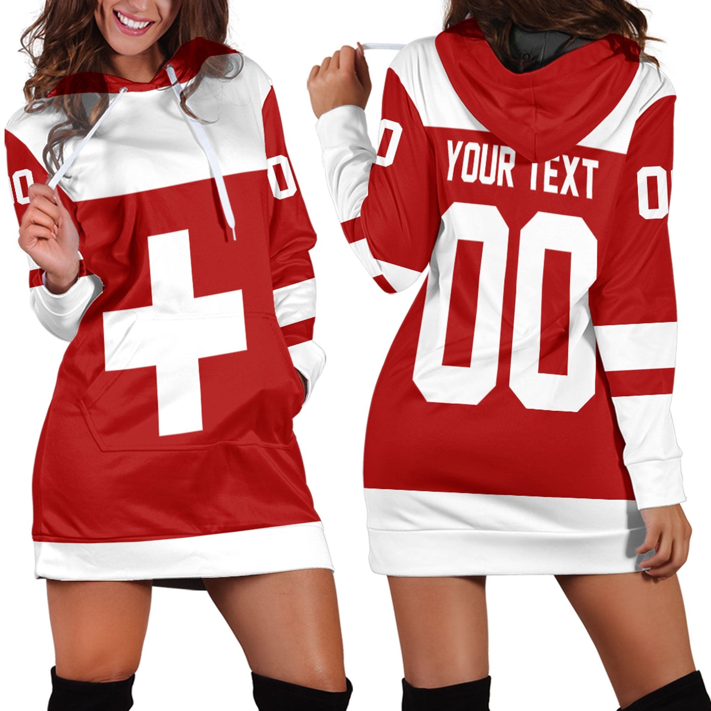 Clothing Custom Switzerland Team Classic Hockey Jersey Style Hoodie Dress