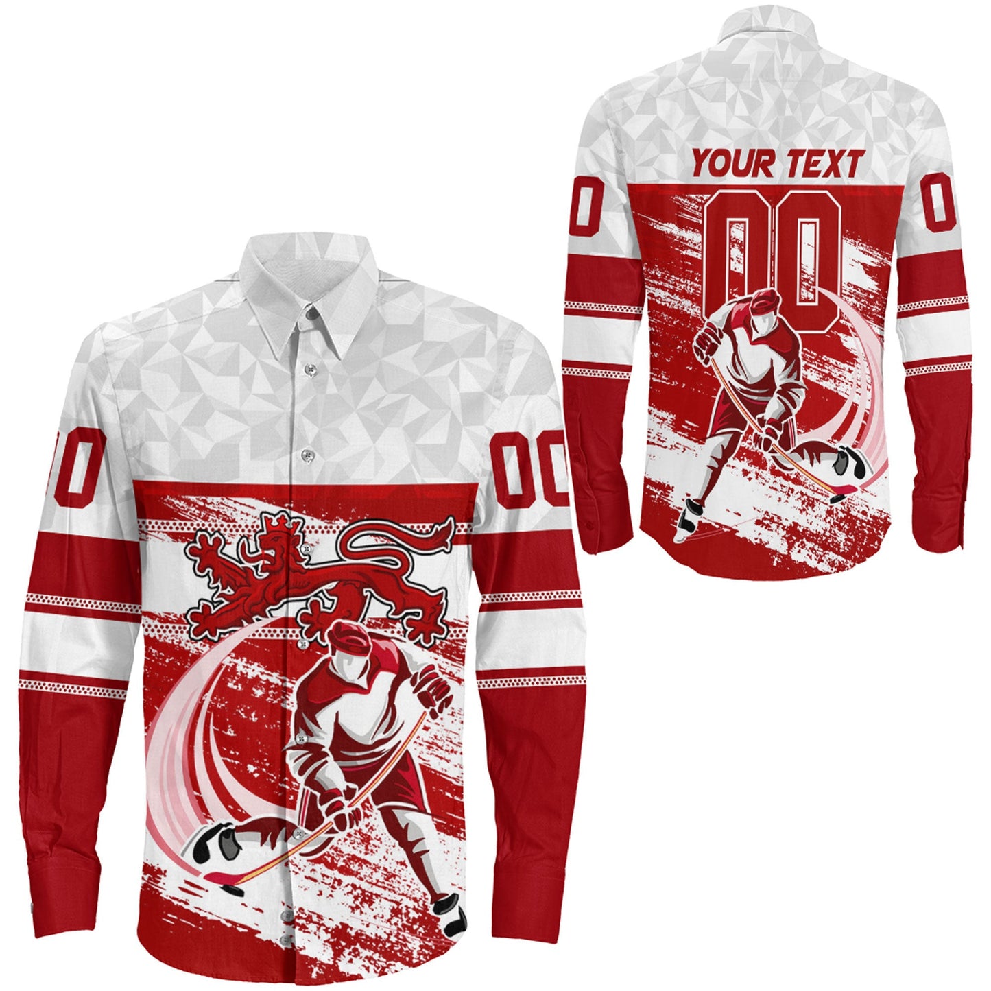 Clothing Custom Denmark Team Hockey Jersey Special Style Long Sleeve Button Shirt