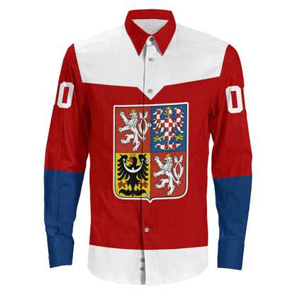 Clothing Custom Czech Republic Team Hockey Jersey Style Long Sleeve Button Shirt