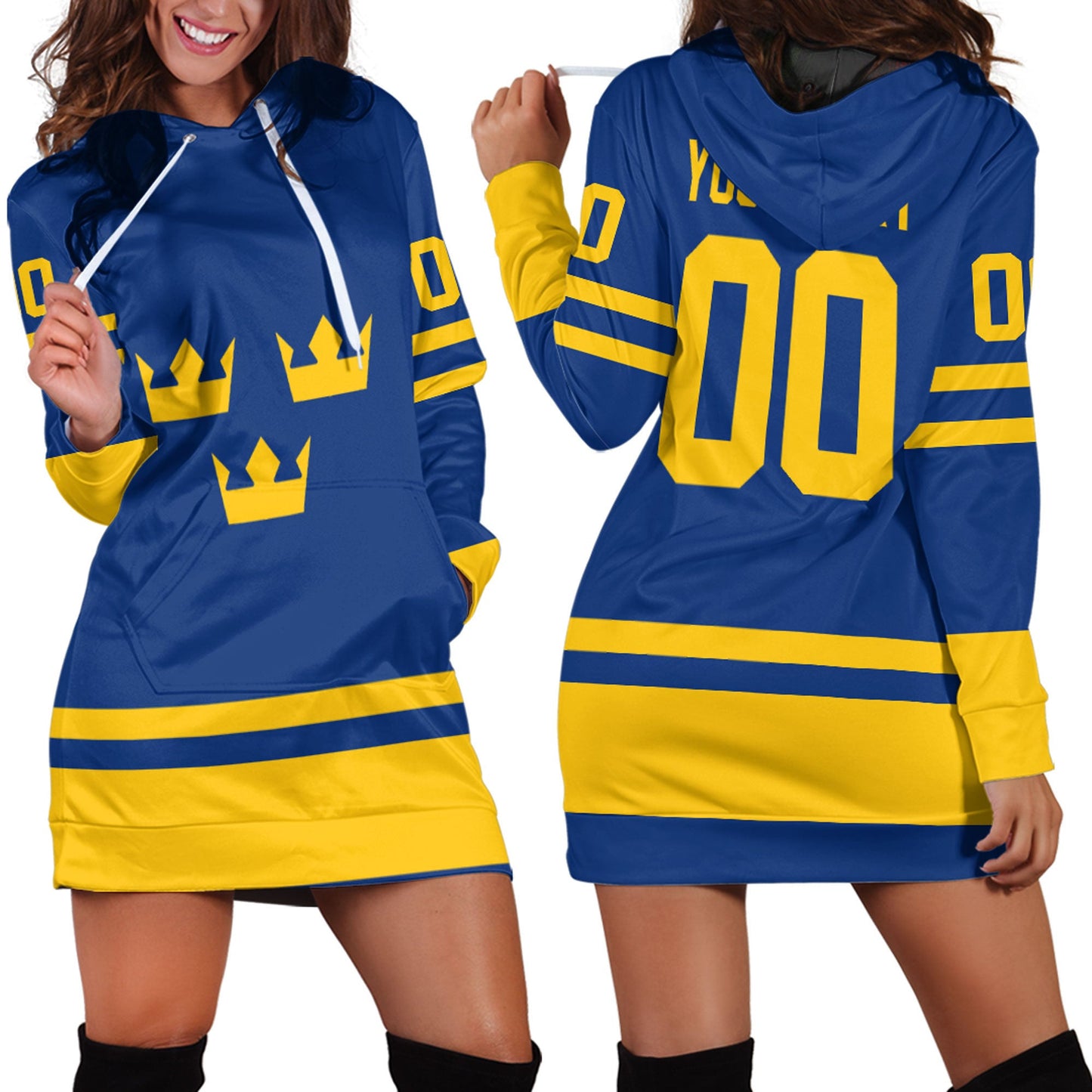Clothing Custom Sweden Team Hockey Jersey Style Blue Version Hoodie Dress