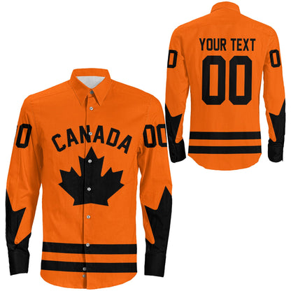 Clothing Custom Canada Hockey Jersey Orange Style Long Sleeve Button Shirt