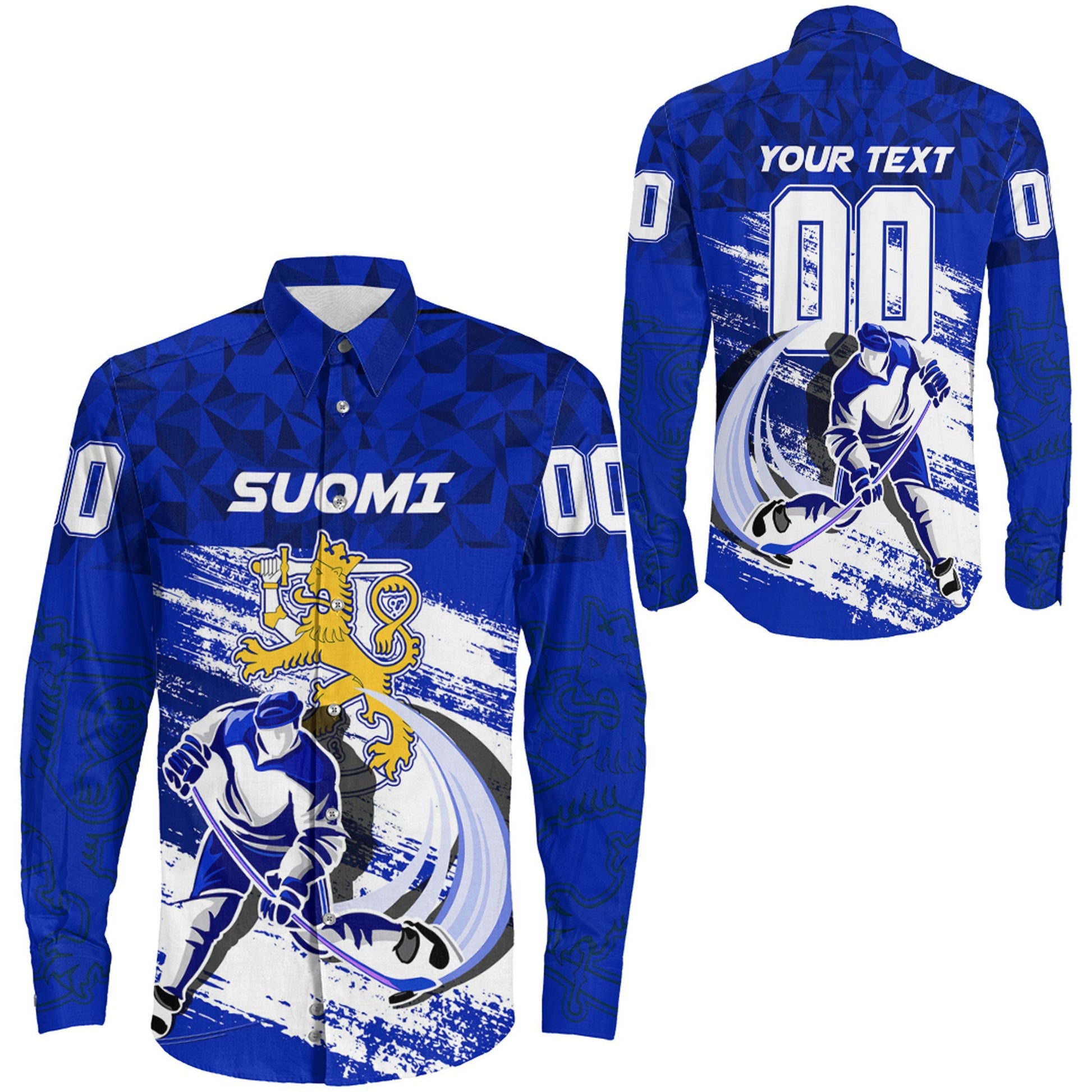 Clothing Custom Finland Team Hockey Jersey Special Style Long Sleeve Button Shirt