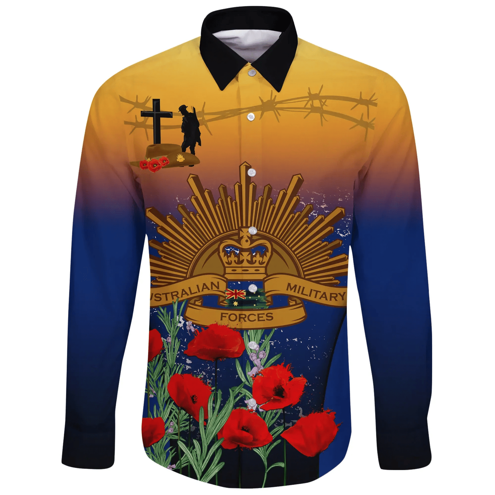 Australia Anzac Day Long Sleeve Button Shirt Anzac Lest We Forget Poppy Rosemary