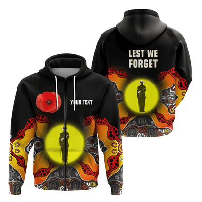 Custom Personalised Australian Anzac Day Zip Hoodie Aboriginal Moon Style