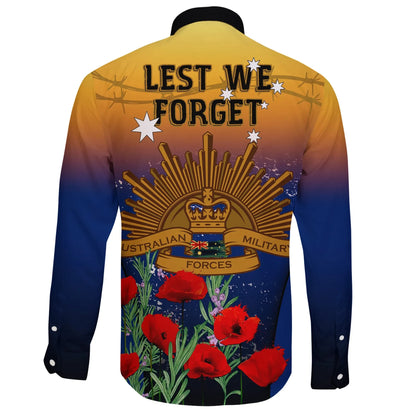 Australia Anzac Day Long Sleeve Button Shirt Anzac Lest We Forget Poppy Rosemary
