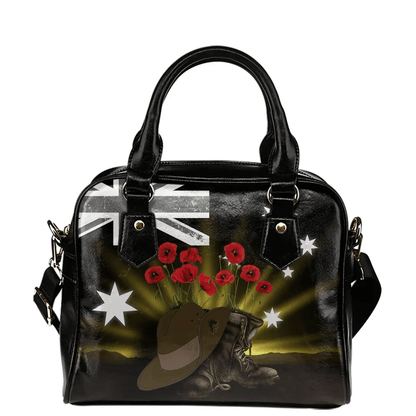 Australia Anzac Day Shoulder Handbag Lest We Forget Hat And Boots Poppies