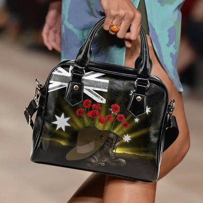 Australia Anzac Day Shoulder Handbag Lest We Forget Hat And Boots Poppies