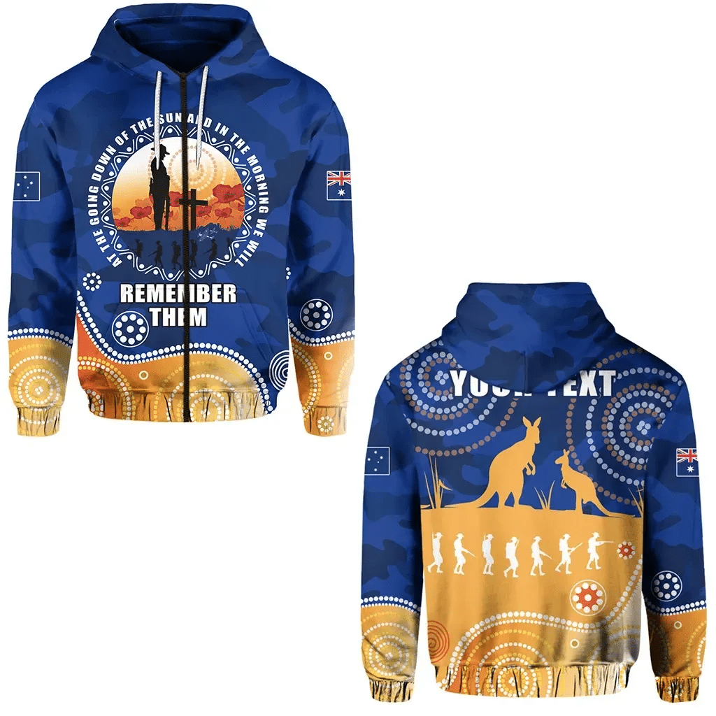 Custom Personalised Australian Anzac Day Zip Hoodie Camouflage Vitality