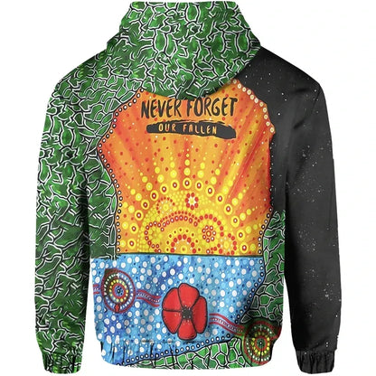 Aboriginal Australian Anzac Day Zip Up Hoodie Lest We Forget Poppy
